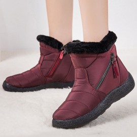 Women's Round Toe Zipper Soft Warm Waterproof Non-Slip Snow Boots
