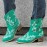 Women Casual Totem Embroidery Winter Warm Pointed Toe Mid-Calf Cowboy Boots